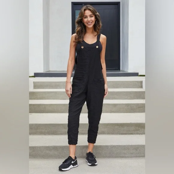 (G1127-SOL-CNDY) SOLID COMFY CRINKLE OVERALL - Picture 3 of 9